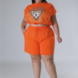 Lion crop top set plus size